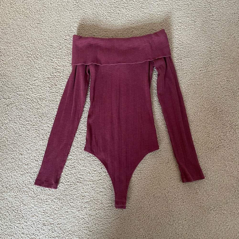 Aerie Ribbed Maroon Bodysuit